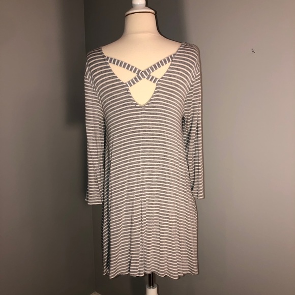 Olivia Sky Striped Gray and White Tunic Top - Picture 2 of 16